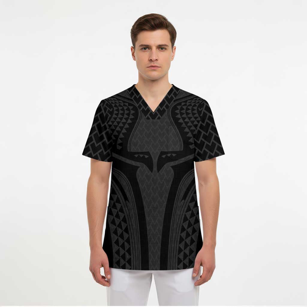 Hawaiian Kakau Art Tattoos Aquaman Style Scrub Top Black Version LT03 - Polynesian Pride