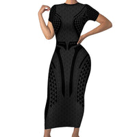 Hawaiian Kakau Art Tattoos Aquaman Style Short Sleeve Bodycon Dress Black Version LT03 Long Dress Black - Polynesian Pride