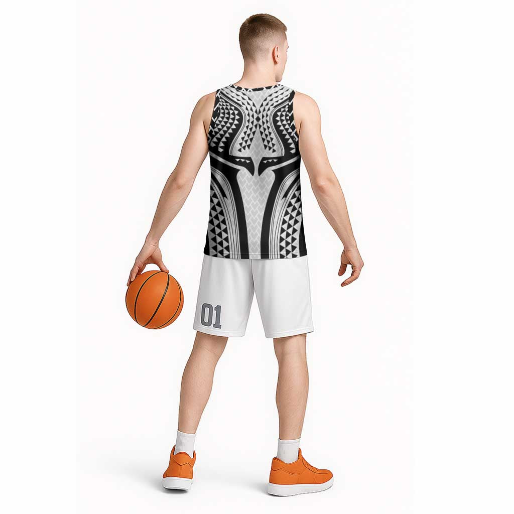 Hawaiian Kakau Art Tattoos Aquaman Style Basketball Jersey White Version LT03 - Polynesian Pride