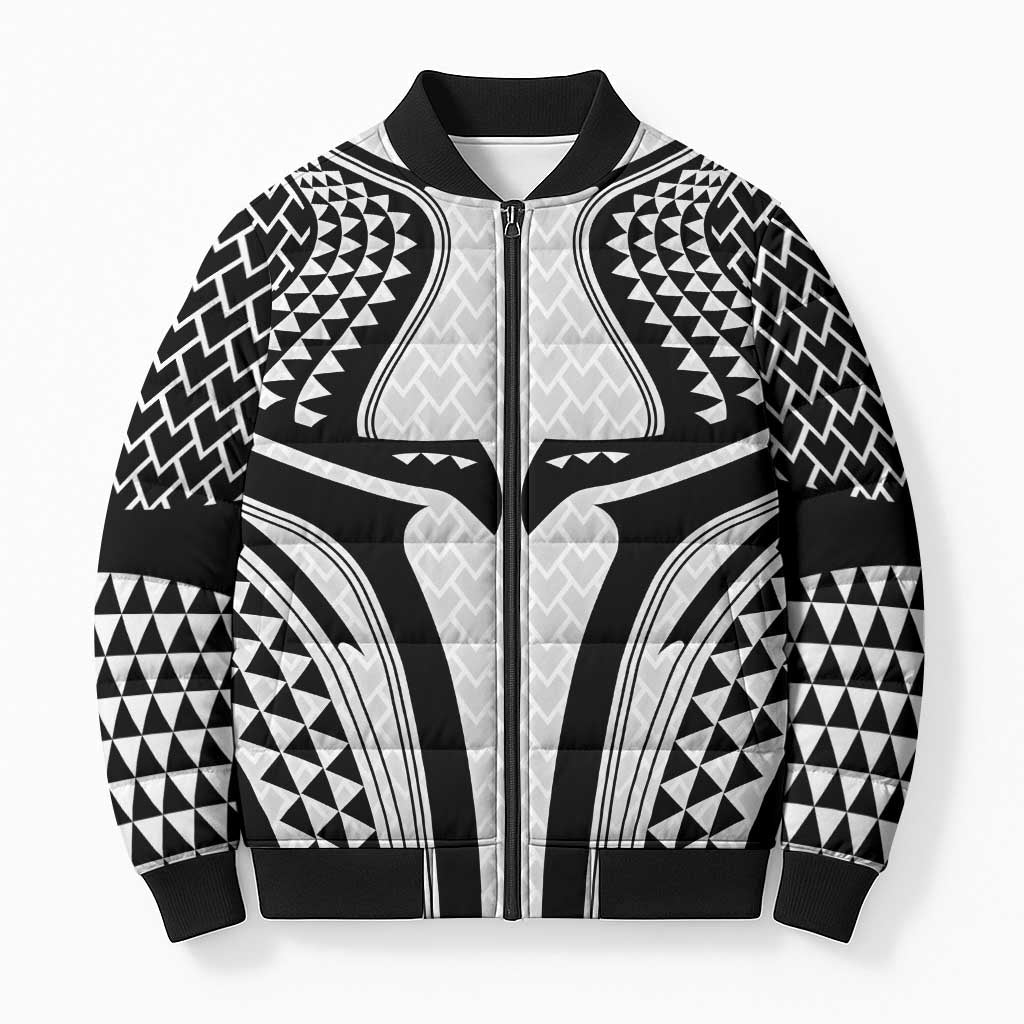 Hawaiian Kakau Art Tattoos Aquaman Style Bomber Puffer Jacket White Version LT03 Unisex White - Polynesian Pride