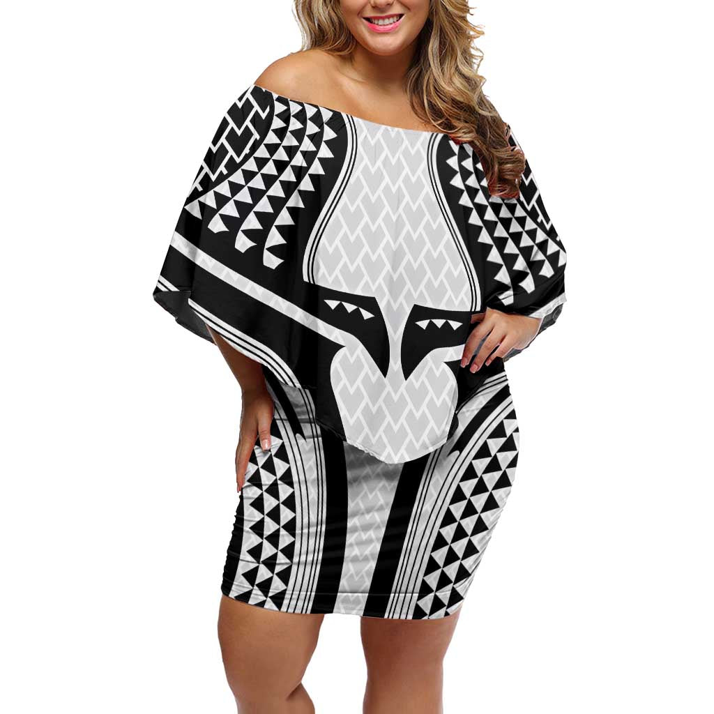 Hawaiian Kakau Art Tattoos Aquaman Style Off Shoulder Short Dress White Version LT03 Women White - Polynesian Pride
