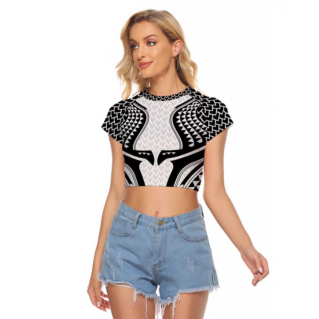 Hawaiian Kakau Art Tattoos Aquaman Style Raglan Cropped T Shirt White Version LT03 Female White - Polynesian Pride
