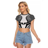Hawaiian Kakau Art Tattoos Aquaman Style Raglan Cropped T Shirt White Version LT03 Female White - Polynesian Pride