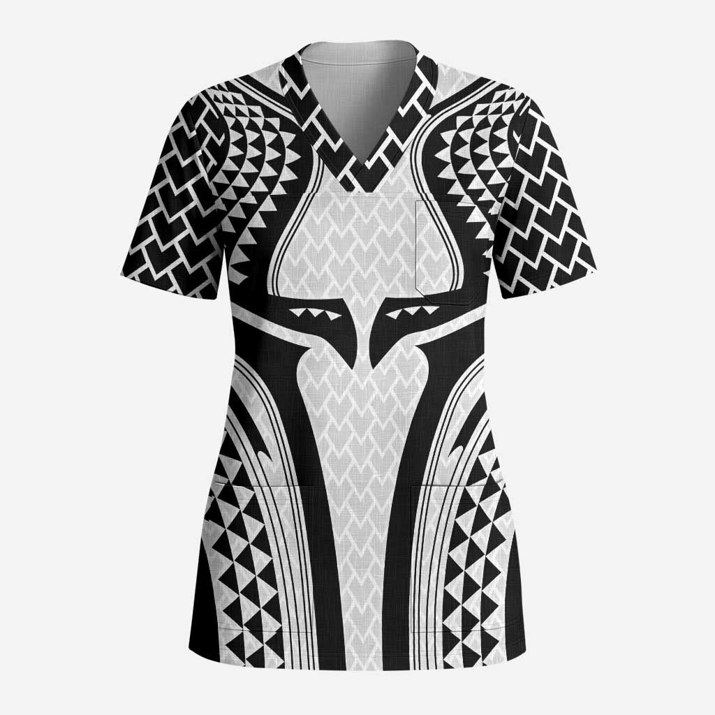 Hawaiian Kakau Art Tattoos Aquaman Style Scrub Top White Version LT03 Adult White - Polynesian Pride