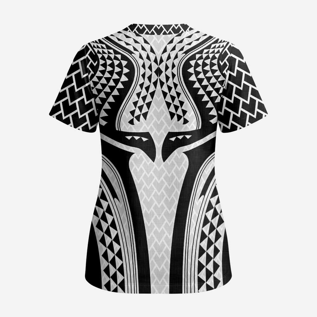 Hawaiian Kakau Art Tattoos Aquaman Style Scrub Top White Version LT03 - Polynesian Pride