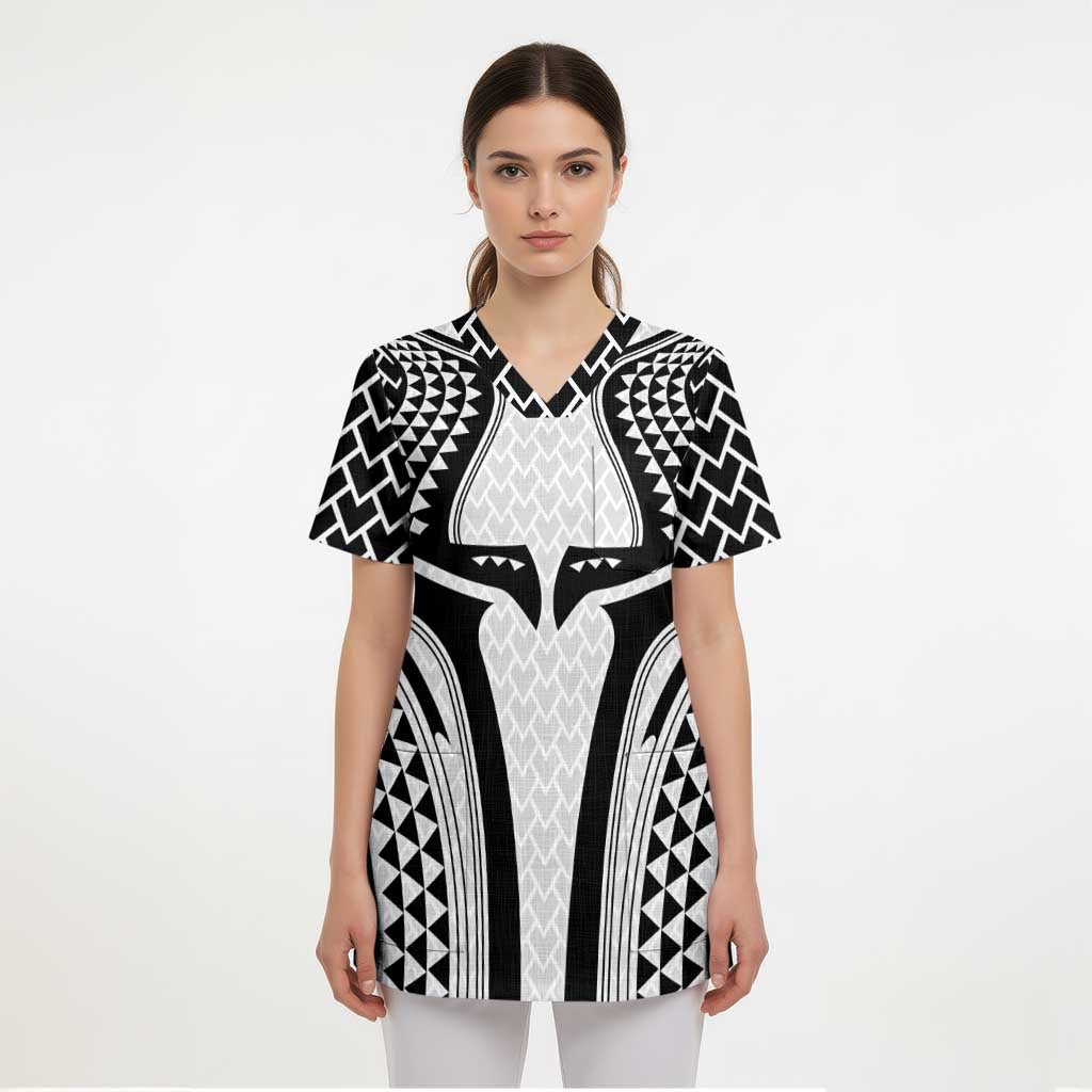 Hawaiian Kakau Art Tattoos Aquaman Style Scrub Top White Version LT03 - Polynesian Pride