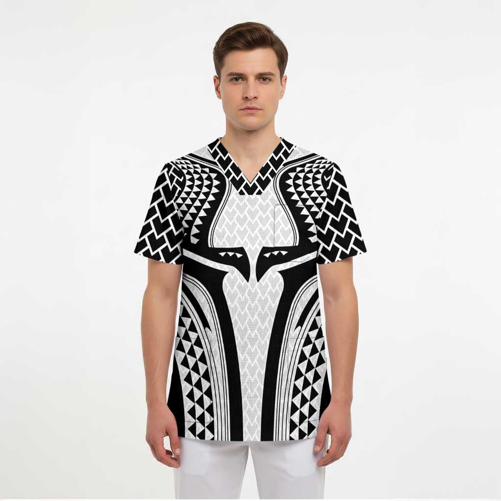 Hawaiian Kakau Art Tattoos Aquaman Style Scrub Top White Version LT03 - Polynesian Pride