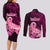 Polynesia Breast Cancer Couples Matching Long Sleeve Bodycon Dress and Long Sleeve Button Shirts Butterfly and Flowers Ribbon Maori Tattoo Ethnic Black Style LT03 - Polynesian Pride