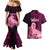 Polynesia Breast Cancer Couples Matching Mermaid Dress and Hawaiian Shirt Butterfly and Flowers Ribbon Maori Tattoo Ethnic Black Style LT03 - Polynesian Pride