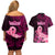 Polynesia Breast Cancer Couples Matching Off Shoulder Short Dress and Hawaiian Shirt Butterfly and Flowers Ribbon Maori Tattoo Ethnic Black Style LT03 - Polynesian Pride