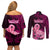 Polynesia Breast Cancer Couples Matching Off Shoulder Short Dress and Long Sleeve Button Shirts Butterfly and Flowers Ribbon Maori Tattoo Ethnic Black Style LT03 - Polynesian Pride