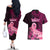 Polynesia Breast Cancer Couples Matching Off The Shoulder Long Sleeve Dress and Hawaiian Shirt Butterfly and Flowers Ribbon Maori Tattoo Ethnic Black Style LT03 - Polynesian Pride