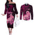 Polynesia Breast Cancer Couples Matching Off The Shoulder Long Sleeve Dress and Long Sleeve Button Shirts Butterfly and Flowers Ribbon Maori Tattoo Ethnic Black Style LT03 Black - Polynesian Pride