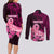 Custom Polynesia Breast Cancer Couples Matching Long Sleeve Bodycon Dress and Long Sleeve Button Shirts Butterfly and Flowers Ribbon Maori Tattoo Ethnic Black Style LT03 - Polynesian Pride