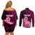 Custom Polynesia Breast Cancer Couples Matching Off Shoulder Short Dress and Long Sleeve Button Shirts Butterfly and Flowers Ribbon Maori Tattoo Ethnic Black Style LT03 - Polynesian Pride