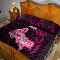 Custom Polynesia Breast Cancer Quilt Bed Set Butterfly and Flowers Ribbon Maori Tattoo Ethnic Black Style LT03 - Polynesian Pride