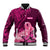 Polynesia Breast Cancer Baseball Jacket Butterfly and Flowers Ribbon Maori Tattoo Ethnic Pink Style LT03 Unisex Pink - Polynesian Pride