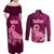 Polynesia Breast Cancer Couples Matching Off Shoulder Maxi Dress and Long Sleeve Button Shirts Butterfly and Flowers Ribbon Maori Tattoo Ethnic Pink Style LT03 - Polynesian Pride