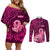 Polynesia Breast Cancer Couples Matching Off Shoulder Short Dress and Long Sleeve Button Shirts Butterfly and Flowers Ribbon Maori Tattoo Ethnic Pink Style LT03 Pink - Polynesian Pride