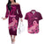 Polynesia Breast Cancer Couples Matching Off The Shoulder Long Sleeve Dress and Hawaiian Shirt Butterfly and Flowers Ribbon Maori Tattoo Ethnic Pink Style LT03 Pink - Polynesian Pride