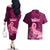 Polynesia Breast Cancer Couples Matching Off The Shoulder Long Sleeve Dress and Hawaiian Shirt Butterfly and Flowers Ribbon Maori Tattoo Ethnic Pink Style LT03 - Polynesian Pride