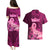 Polynesia Breast Cancer Couples Matching Puletasi Dress and Hawaiian Shirt Butterfly and Flowers Ribbon Maori Tattoo Ethnic Pink Style LT03 - Polynesian Pride