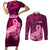 Polynesia Breast Cancer Couples Matching Short Sleeve Bodycon Dress and Long Sleeve Button Shirts Butterfly and Flowers Ribbon Maori Tattoo Ethnic Pink Style LT03 Pink - Polynesian Pride