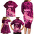 Polynesia Breast Cancer Family Matching Long Sleeve Bodycon Dress and Hawaiian Shirt Butterfly and Flowers Ribbon Maori Tattoo Ethnic Pink Style LT03 - Polynesian Pride