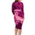 Polynesia Breast Cancer Family Matching Long Sleeve Bodycon Dress and Hawaiian Shirt Butterfly and Flowers Ribbon Maori Tattoo Ethnic Pink Style LT03 - Polynesian Pride