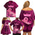 Polynesia Breast Cancer Family Matching Off Shoulder Short Dress and Hawaiian Shirt Butterfly and Flowers Ribbon Maori Tattoo Ethnic Pink Style LT03 - Polynesian Pride