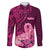 Polynesia Breast Cancer Family Matching Puletasi Dress and Hawaiian Shirt Butterfly and Flowers Ribbon Maori Tattoo Ethnic Pink Style LT03 Dad's Shirt - Long Sleeve Pink - Polynesian Pride