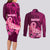 Custom Polynesia Breast Cancer Couples Matching Long Sleeve Bodycon Dress and Long Sleeve Button Shirts Butterfly and Flowers Ribbon Maori Tattoo Ethnic Pink Style LT03 - Polynesian Pride