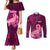 Custom Polynesia Breast Cancer Couples Matching Mermaid Dress and Long Sleeve Button Shirts Butterfly and Flowers Ribbon Maori Tattoo Ethnic Pink Style LT03 Pink - Polynesian Pride