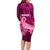 Custom Polynesia Breast Cancer Family Matching Long Sleeve Bodycon Dress and Hawaiian Shirt Butterfly and Flowers Ribbon Maori Tattoo Ethnic Pink Style LT03 - Polynesian Pride