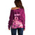 Custom Polynesia Breast Cancer Off Shoulder Sweater Butterfly and Flowers Ribbon Maori Tattoo Ethnic Pink Style LT03 - Polynesian Pride