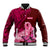 Polynesia Breast Cancer Baseball Jacket Butterfly and Flowers Ribbon Maori Tattoo Ethnic Red Style LT03 Unisex Red - Polynesian Pride