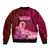 Polynesia Breast Cancer Bomber Jacket Butterfly and Flowers Ribbon Maori Tattoo Ethnic Red Style LT03 - Polynesian Pride