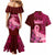 Polynesia Breast Cancer Couples Matching Mermaid Dress and Hawaiian Shirt Butterfly and Flowers Ribbon Maori Tattoo Ethnic Red Style LT03 - Polynesian Pride