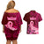 Polynesia Breast Cancer Couples Matching Off Shoulder Short Dress and Hawaiian Shirt Butterfly and Flowers Ribbon Maori Tattoo Ethnic Red Style LT03 - Polynesian Pride