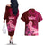 Polynesia Breast Cancer Couples Matching Off The Shoulder Long Sleeve Dress and Hawaiian Shirt Butterfly and Flowers Ribbon Maori Tattoo Ethnic Red Style LT03 - Polynesian Pride