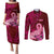 Polynesia Breast Cancer Couples Matching Puletasi Dress and Long Sleeve Button Shirts Butterfly and Flowers Ribbon Maori Tattoo Ethnic Red Style LT03 Red - Polynesian Pride