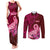 Polynesia Breast Cancer Couples Matching Tank Maxi Dress and Long Sleeve Button Shirts Butterfly and Flowers Ribbon Maori Tattoo Ethnic Red Style LT03 Red - Polynesian Pride