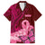 Polynesia Breast Cancer Family Matching Off Shoulder Short Dress and Hawaiian Shirt Butterfly and Flowers Ribbon Maori Tattoo Ethnic Red Style LT03 Dad's Shirt - Short Sleeve Red - Polynesian Pride