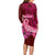 Polynesia Breast Cancer Long Sleeve Bodycon Dress Butterfly and Flowers Ribbon Maori Tattoo Ethnic Red Style LT03 - Polynesian Pride