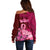 Polynesia Breast Cancer Off Shoulder Sweater Butterfly and Flowers Ribbon Maori Tattoo Ethnic Red Style LT03 - Polynesian Pride