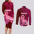 Custom Polynesia Breast Cancer Couples Matching Long Sleeve Bodycon Dress and Long Sleeve Button Shirts Butterfly and Flowers Ribbon Maori Tattoo Ethnic Red Style LT03 - Polynesian Pride