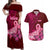 Custom Polynesia Breast Cancer Couples Matching Off Shoulder Maxi Dress and Hawaiian Shirt Butterfly and Flowers Ribbon Maori Tattoo Ethnic Red Style LT03 Red - Polynesian Pride