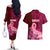 Custom Polynesia Breast Cancer Couples Matching Off The Shoulder Long Sleeve Dress and Hawaiian Shirt Butterfly and Flowers Ribbon Maori Tattoo Ethnic Red Style LT03 - Polynesian Pride