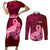 Custom Polynesia Breast Cancer Couples Matching Short Sleeve Bodycon Dress and Long Sleeve Button Shirts Butterfly and Flowers Ribbon Maori Tattoo Ethnic Red Style LT03 Red - Polynesian Pride