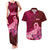 Custom Polynesia Breast Cancer Couples Matching Tank Maxi Dress and Hawaiian Shirt Butterfly and Flowers Ribbon Maori Tattoo Ethnic Red Style LT03 Red - Polynesian Pride